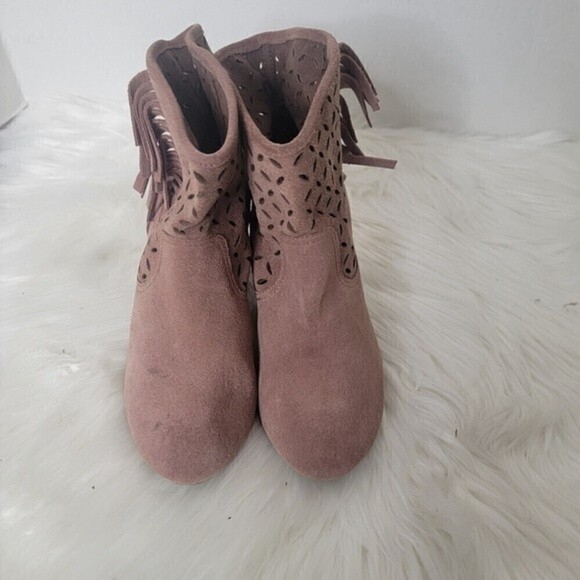 JESSICA Simpson Orlina Camel Split leather Fringe bootie sz 6.5 - Picture 5 of 11